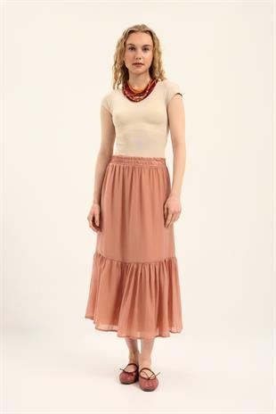 Modal Büzgülü Etek - Somon