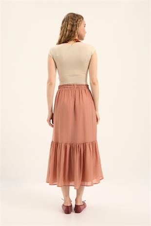 Modal Büzgülü Etek - Somon