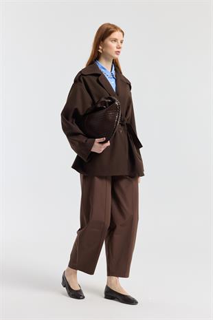 Molly Allerli Kuşaklı Trenç - Kahverengi