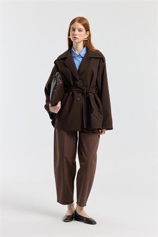 Molly Allerli Kuşaklı Trenç - Kahverengi