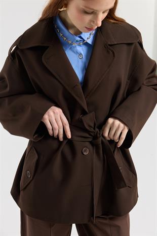 Molly Allerli Kuşaklı Trenç - Kahverengi