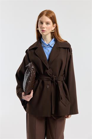 Molly Allerli Kuşaklı Trenç - Kahverengi