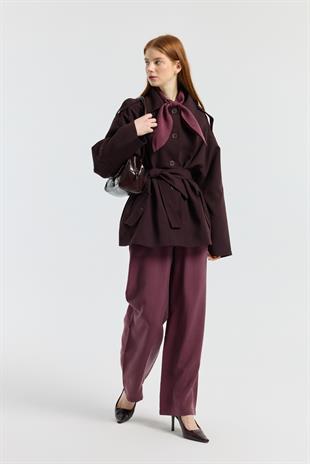 Molly Allerli Kuşaklı Trenç - Mürdüm