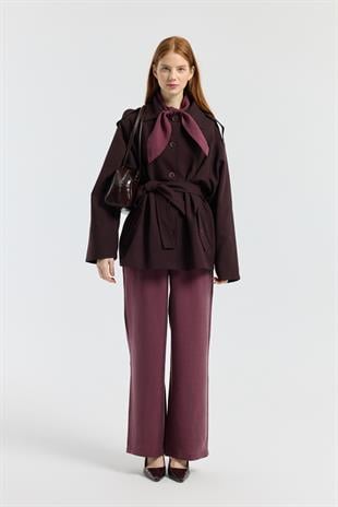 Molly Allerli Kuşaklı Trenç - Mürdüm