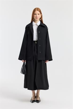 Molly Allerli Kuşaklı Trenç - Siyah