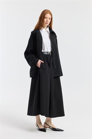 Molly Allerli Kuşaklı Trenç - Siyah