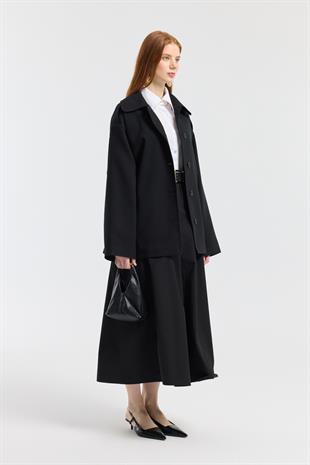 Molly Allerli Kuşaklı Trenç - Siyah