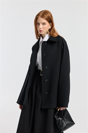 Molly Allerli Kuşaklı Trenç - Siyah