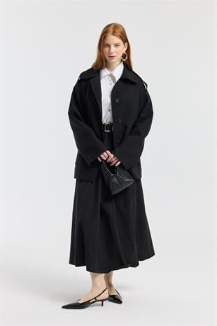 Molly Allerli Kuşaklı Trenç - Siyah