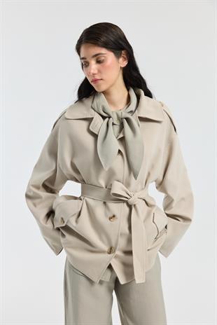 Molly Allerli Kuşaklı Trenç - Taş 