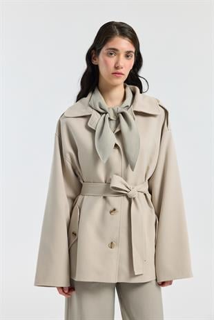 Molly Allerli Kuşaklı Trenç - Taş 