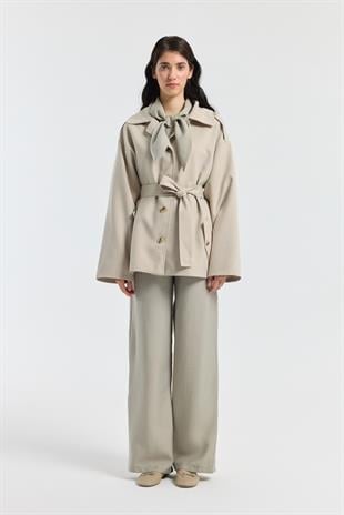 Molly Allerli Kuşaklı Trenç - Taş 