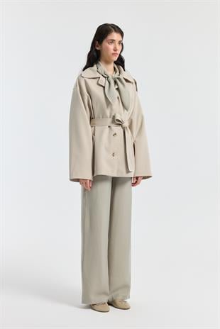 Molly Allerli Kuşaklı Trenç - Taş 