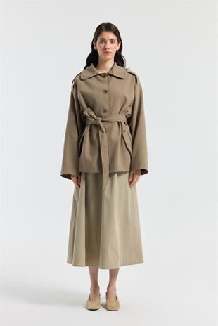 Molly Allerli Kuşaklı Trenç - Vizon 