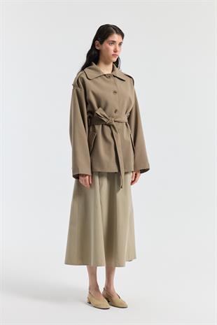 Molly Allerli Kuşaklı Trenç - Vizon 