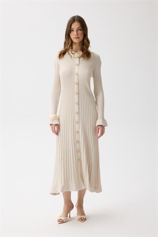 Mona Fitilli Gold Düğmeli Elbise - Taş 
