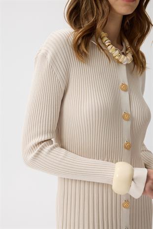 Mona Fitilli Gold Düğmeli Elbise - Taş 