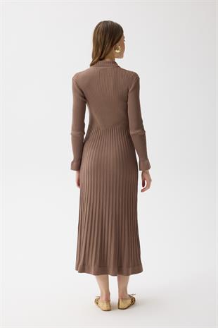 Mona Fitilli Gold Düğmeli Elbise - Vizon 