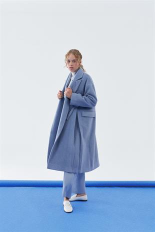 MONA FİYONK DETAYLI KAŞE KABAN - MAVİ