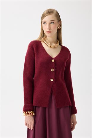 Monica Düğmeli Blazer Hırka - Bordo 