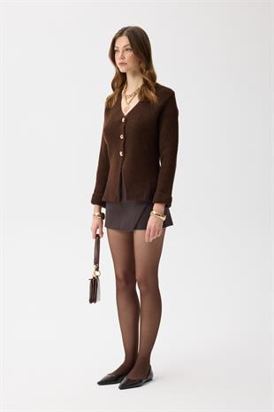 Monica Düğmeli Blazer Hırka -Kahverengi