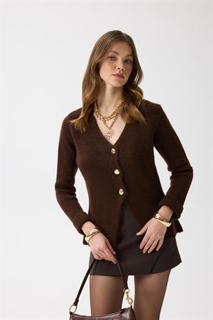 Monica Düğmeli Blazer Hırka -Kahverengi