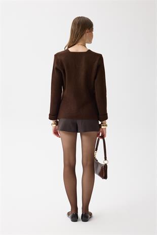 Monica Düğmeli Blazer Hırka -Kahverengi