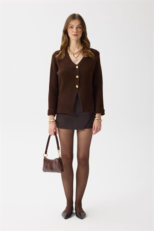 Monica Düğmeli Blazer Hırka -Kahverengi