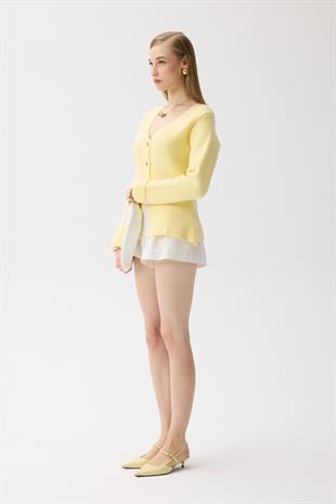 Monica Düğmeli Blazer Hırka - Sarı 