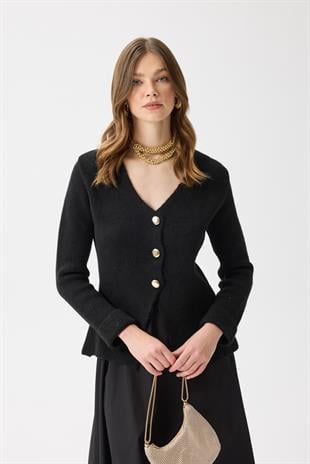 Monica Düğmeli Blazer Hırka - Siyah