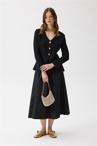 Monica Düğmeli Blazer Hırka - Siyah