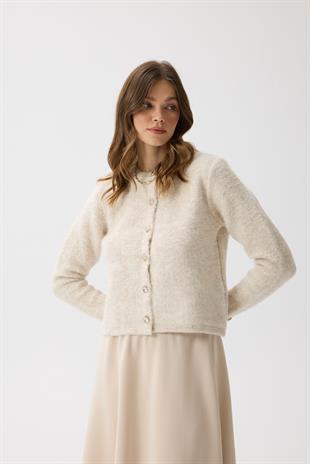 Morgana Buklet Dokulu Hırka - Bej