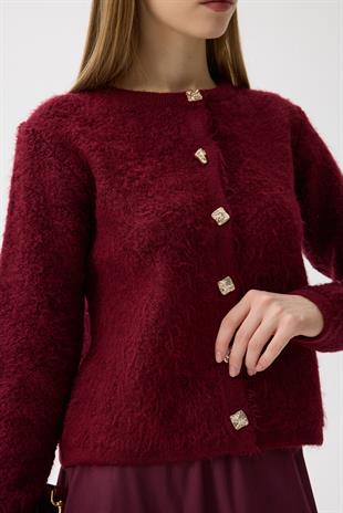 Morgana Buklet Dokulu Hırka - Bordo 