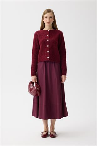 Morgana Buklet Dokulu Hırka - Bordo 