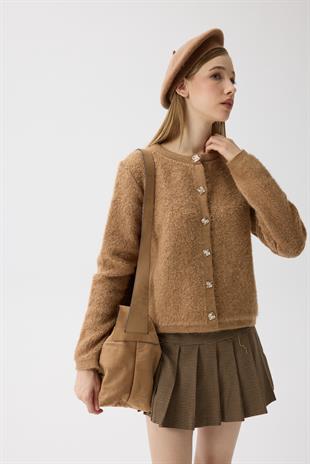 Morgana Buklet Dokulu Hırka - Camel