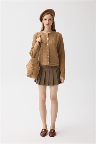 Morgana Buklet Dokulu Hırka - Camel