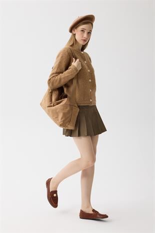 Morgana Buklet Dokulu Hırka - Camel