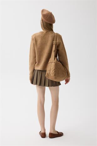 Morgana Buklet Dokulu Hırka - Camel