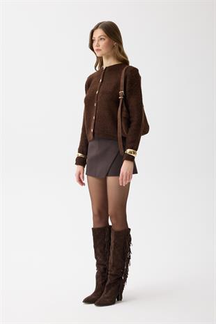 Morgana Buklet Dokulu Hırka - Kahverengi 