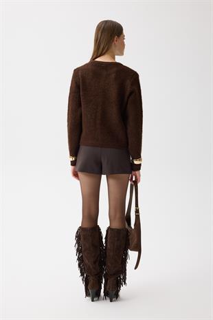 Morgana Buklet Dokulu Hırka - Kahverengi 