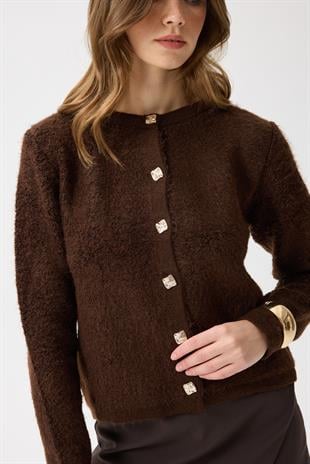 Morgana Buklet Dokulu Hırka - Kahverengi 