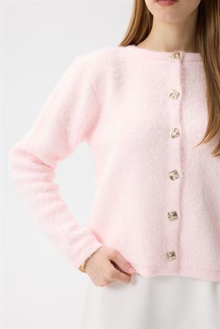 Morgana Buklet Dokulu Hırka - Pembe