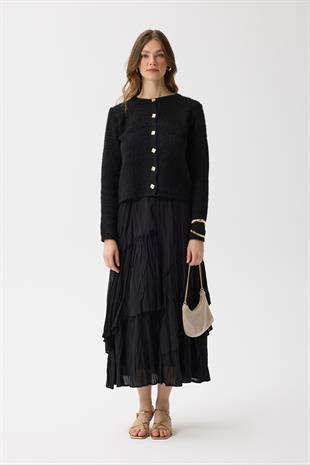 Morgana Buklet Dokulu Hırka - Siyah