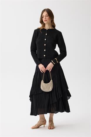 Morgana Buklet Dokulu Hırka - Siyah