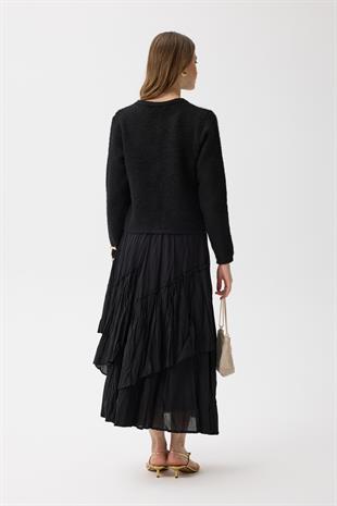 Morgana Buklet Dokulu Hırka - Siyah