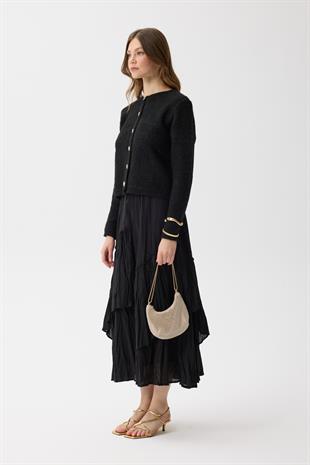 Morgana Buklet Dokulu Hırka - Siyah