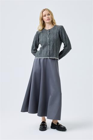 Myra Kontrast Saç Örgülü Hırka - Antrasit 