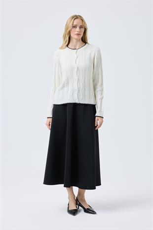 Myra Kontrast Saç Örgülü Hırka - Ekru 