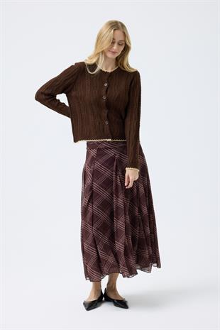 Myra Kontrast Saç Örgülü Hırka - Kahve 