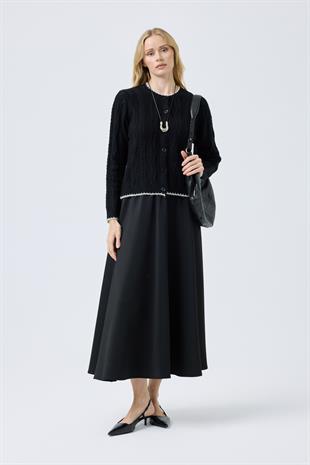 Myra Kontrast Saç Örgülü Hırka - Siyah 